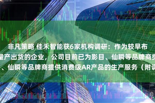 非凡策略 佳禾智能获6家机构调研：作为较早布局AR眼镜领域且持续量产出货的企业，公司目前已为影目、仙瞬等品牌商提供消费级AR产品的生产服务（附调研问答）